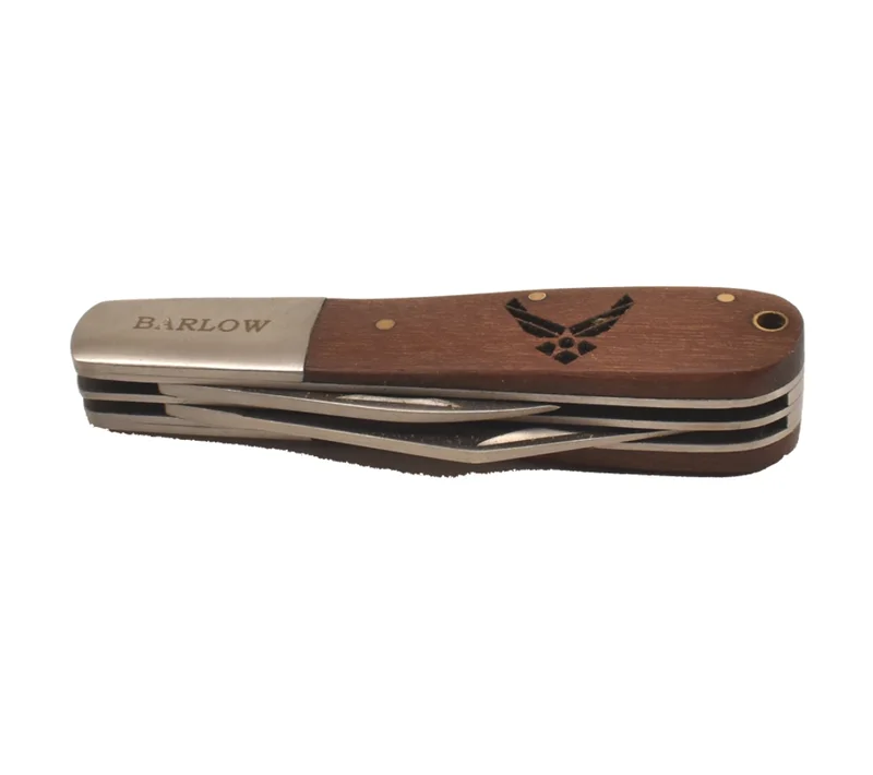 Custom engraved Barlow pocket knife with personalized wood handle