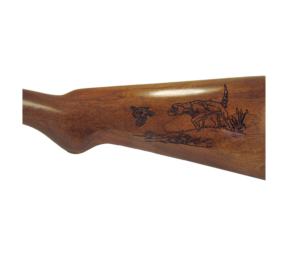 Pointer and Quail Gun Stock Engraving - Whitetail Woodcrafters