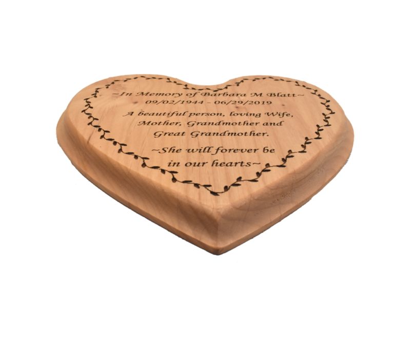 Memorial Custom Engraved Hardwood Heart Plaque - Whitetail Woodcrafters