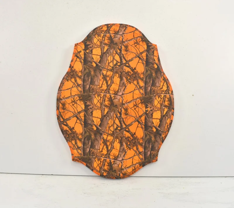 Modern style antler plaque with a custom orange camo design.
