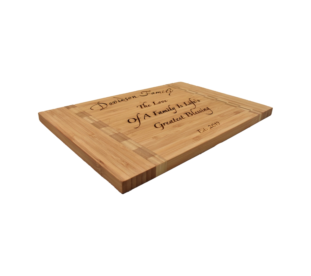 Buy Laser engraved bamboo cutting board with custom design, size