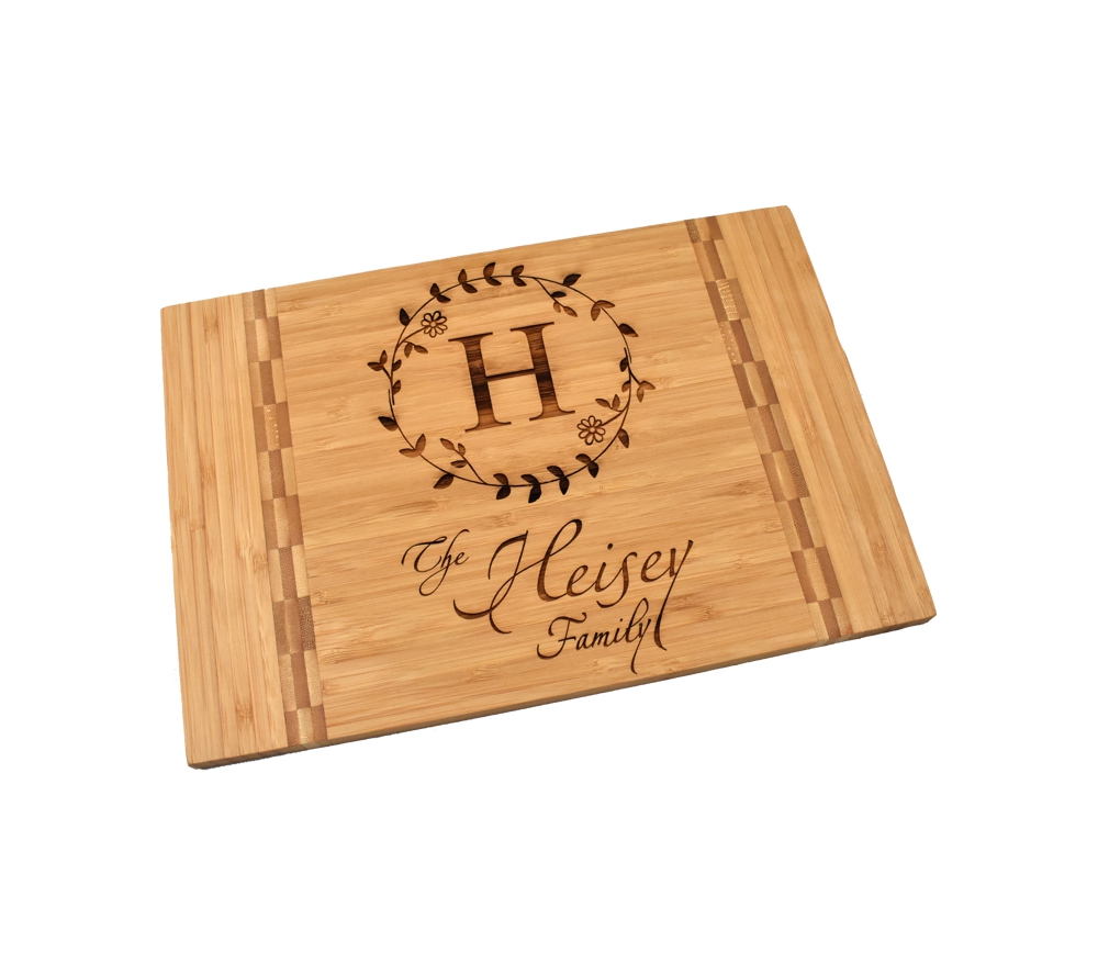 Family Monogram Custom Engraved Bamboo Cutting Board - Whitetail
