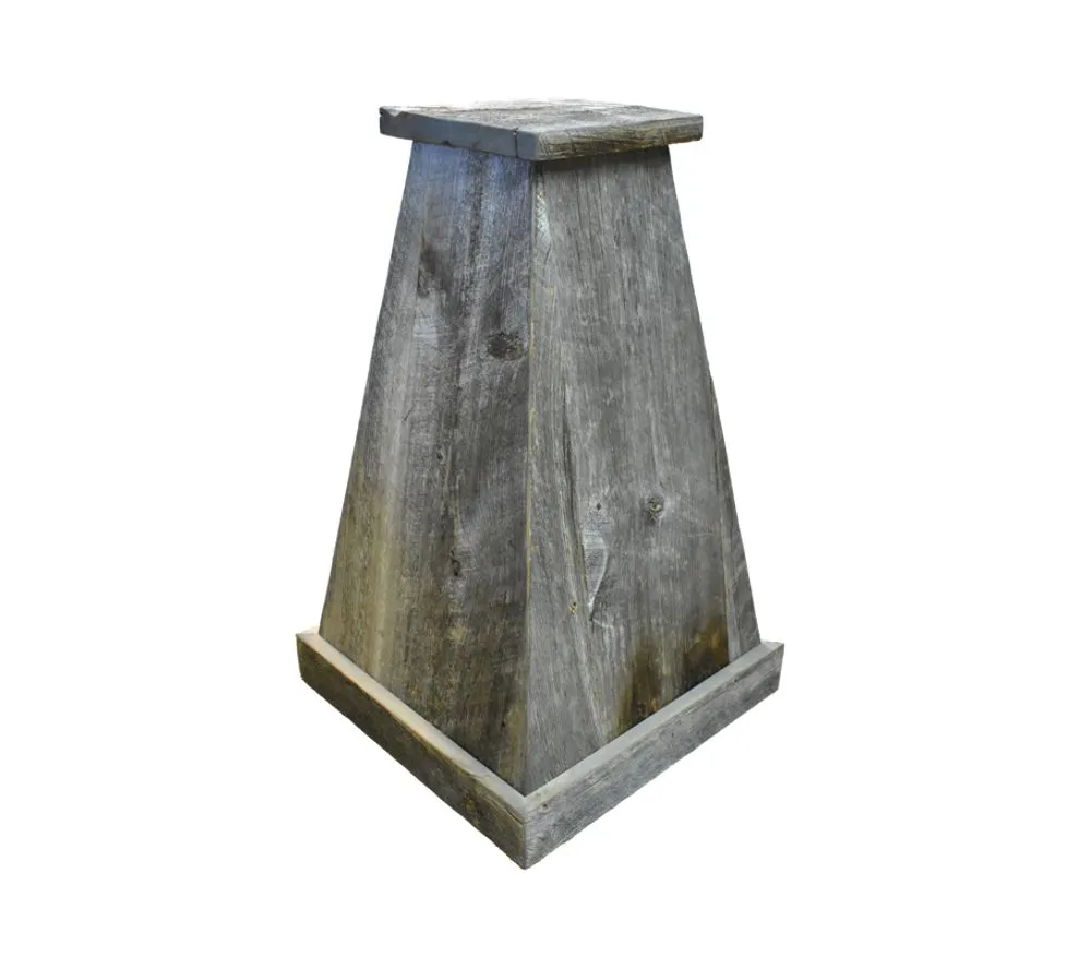 Handcrafted pyramid taxidermy pedestal made from reclaimed barnwood